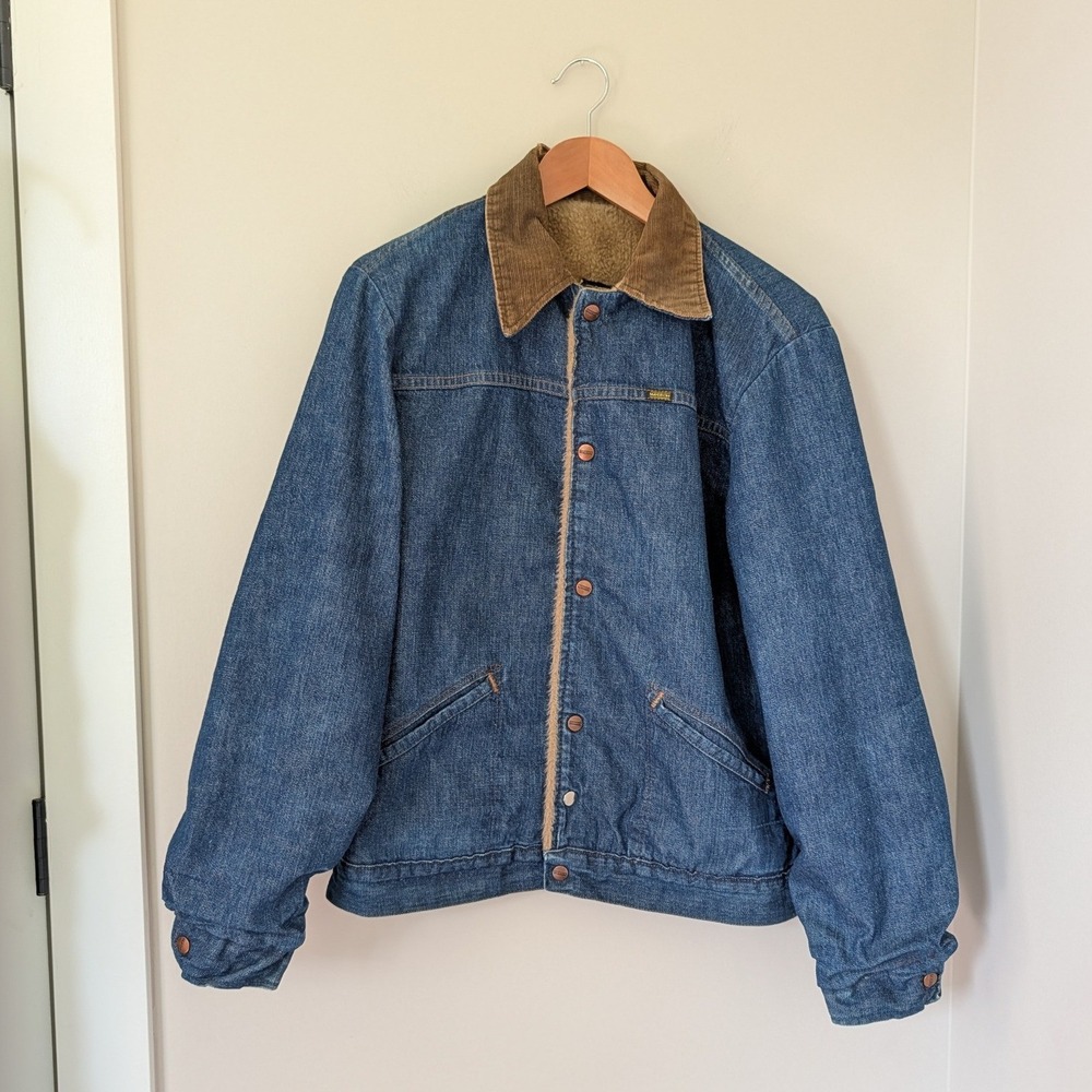 Vintage Maverick Sherpa Lined Denim Jacket Corduroy Collar Mens Ranch Western